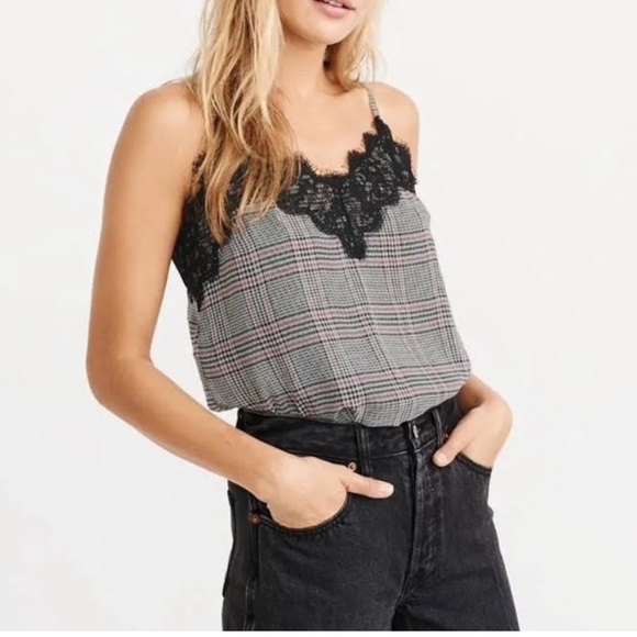 Abercrombie & Fitch Tops - Abercrombie & Fitch Shirt Womens Extra Small Black Red Plaid Lace Cami Tank Top
